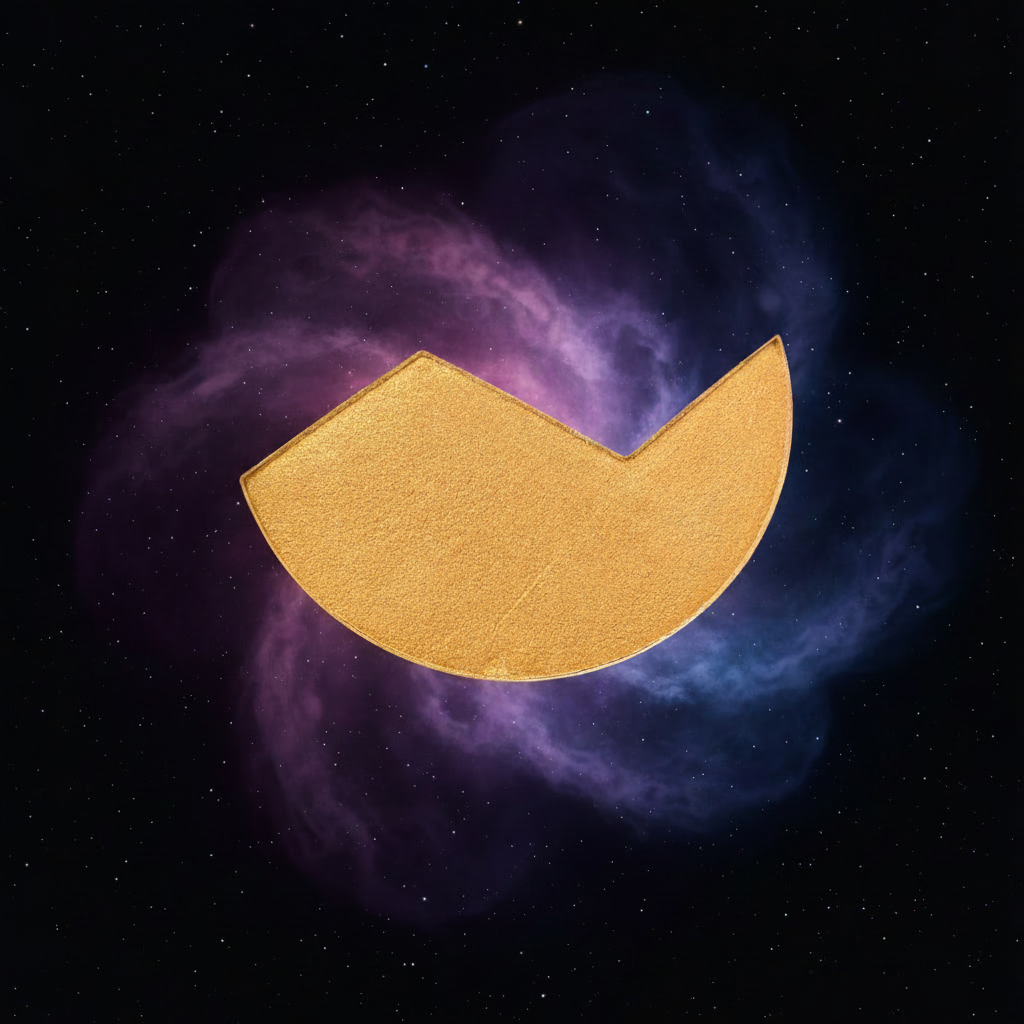 Satellite3 face powder refill in HelloCentricity — warm golden amber- canary yellow shimmer face powder pan floating in space